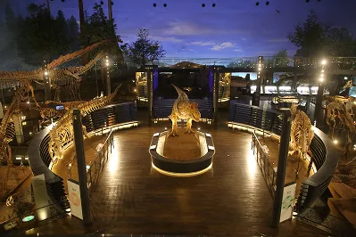 複数の恐竜が展示された博物館内の様子